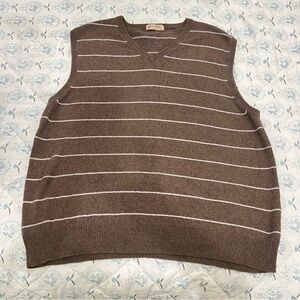 J. Crew Brown and White V-Neck Sweater Vest
